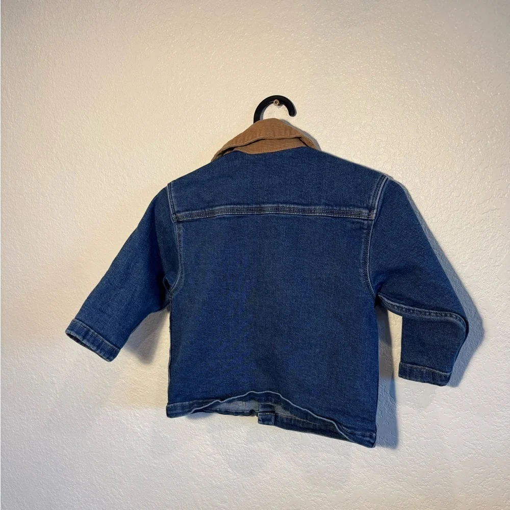 H&M Blue Denim Chore Jacket Button Front Corduroy Collar Trendy Coat Size 3T - Picture 3 of 5